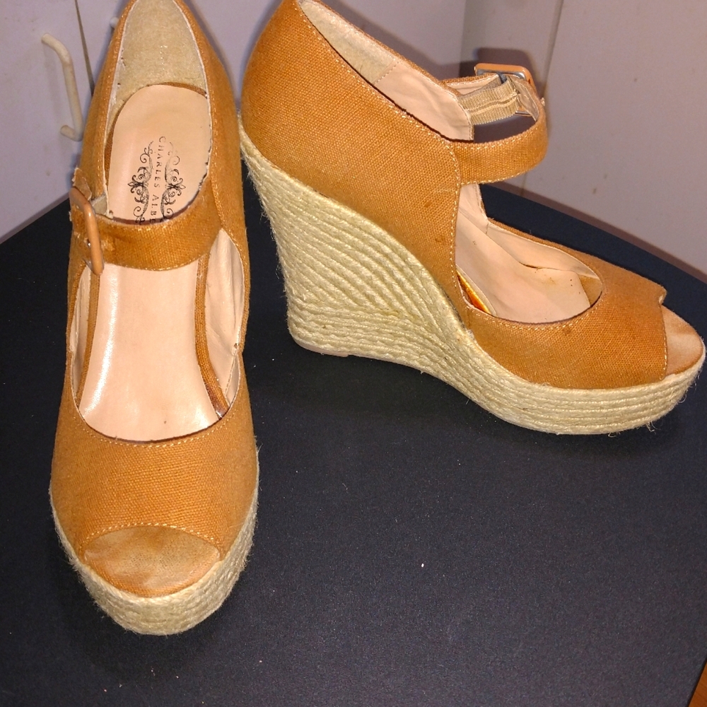 ❤️Charles Albert Tan Wedge Heel Espadrilles Sz 8.5